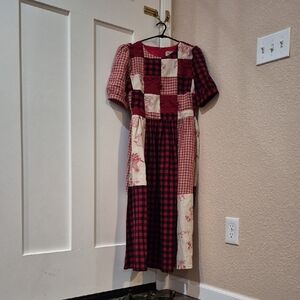 Unlogical Ppem Red and Cream Patchwork Dress